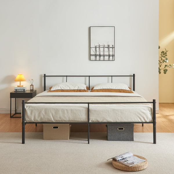Cama de metal Laos con colchón negro [en.casa]