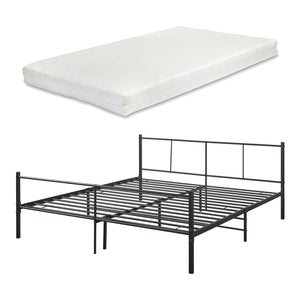 Cama de metal Laos con colchón negro [en.casa]