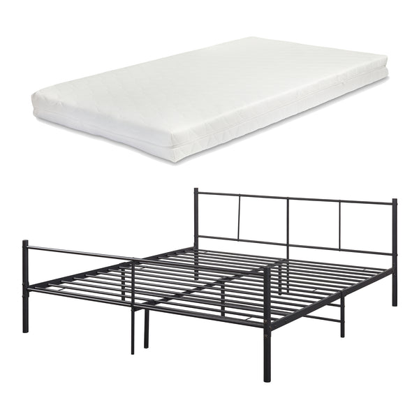 Cama de metal Laos con colchón negro [en.casa]