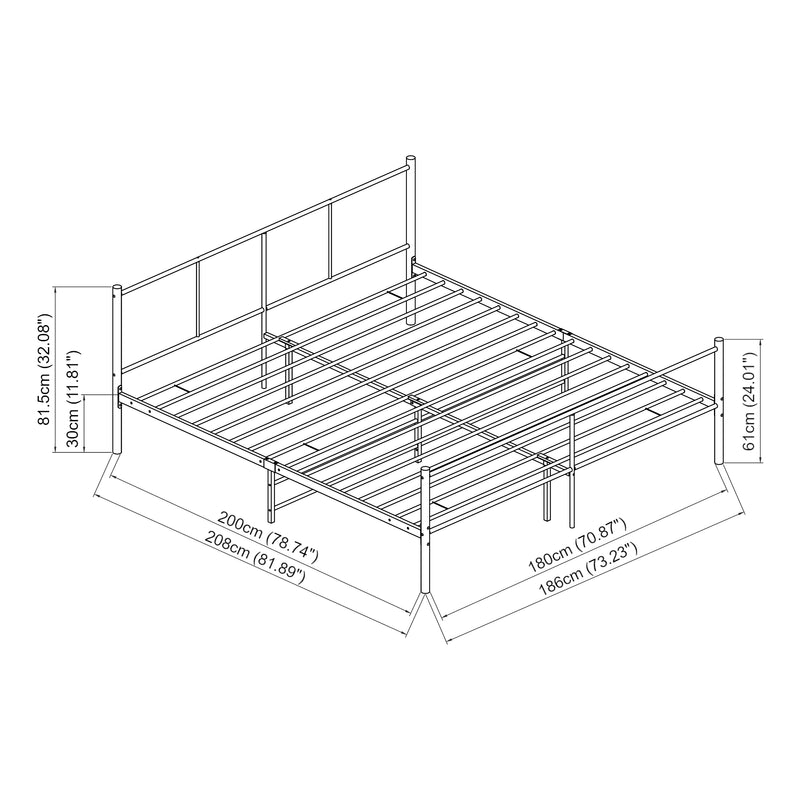 Esquema acotado Cama de metal Laos con colchón negro [en.casa]