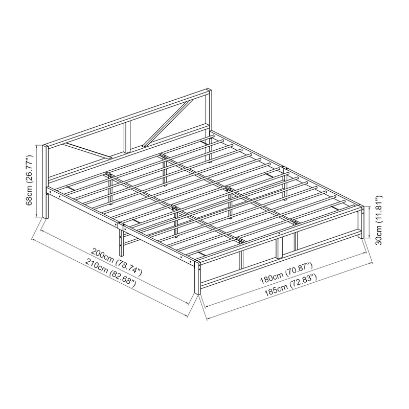 Esquema acotado Cama de metal Meran acero negro [en.casa]