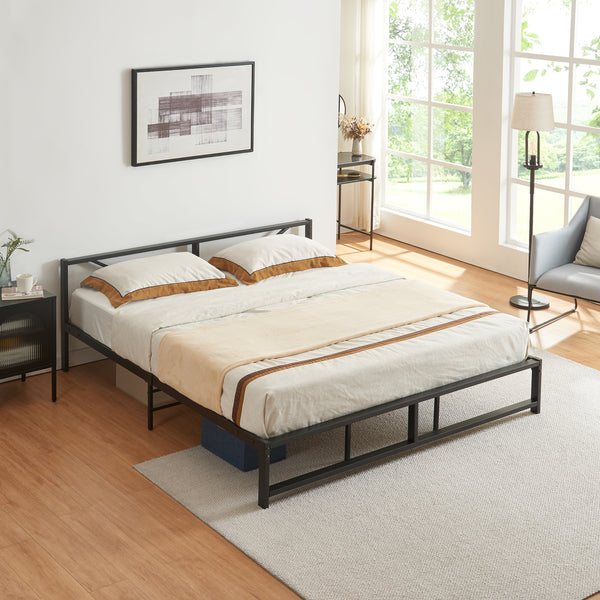 Cama de metal Meran con colchón acero negro [en.casa]