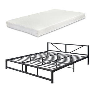 Cama de metal Meran con colchón acero negro [en.casa]