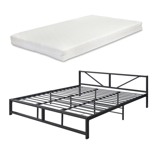Cama de metal Meran con colchón acero negro [en.casa]