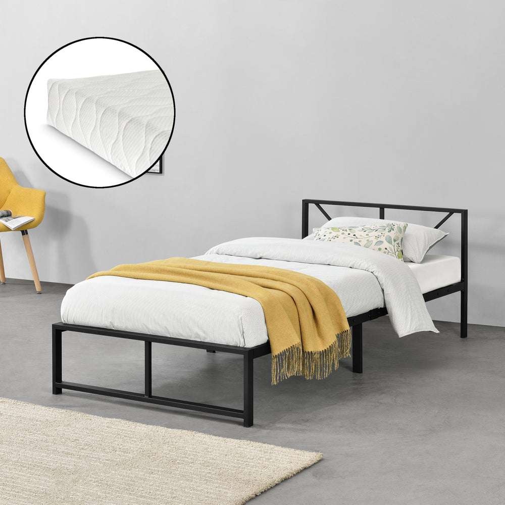 Cama de metal Meran con colchón acero negro [en.casa] - premiumXL