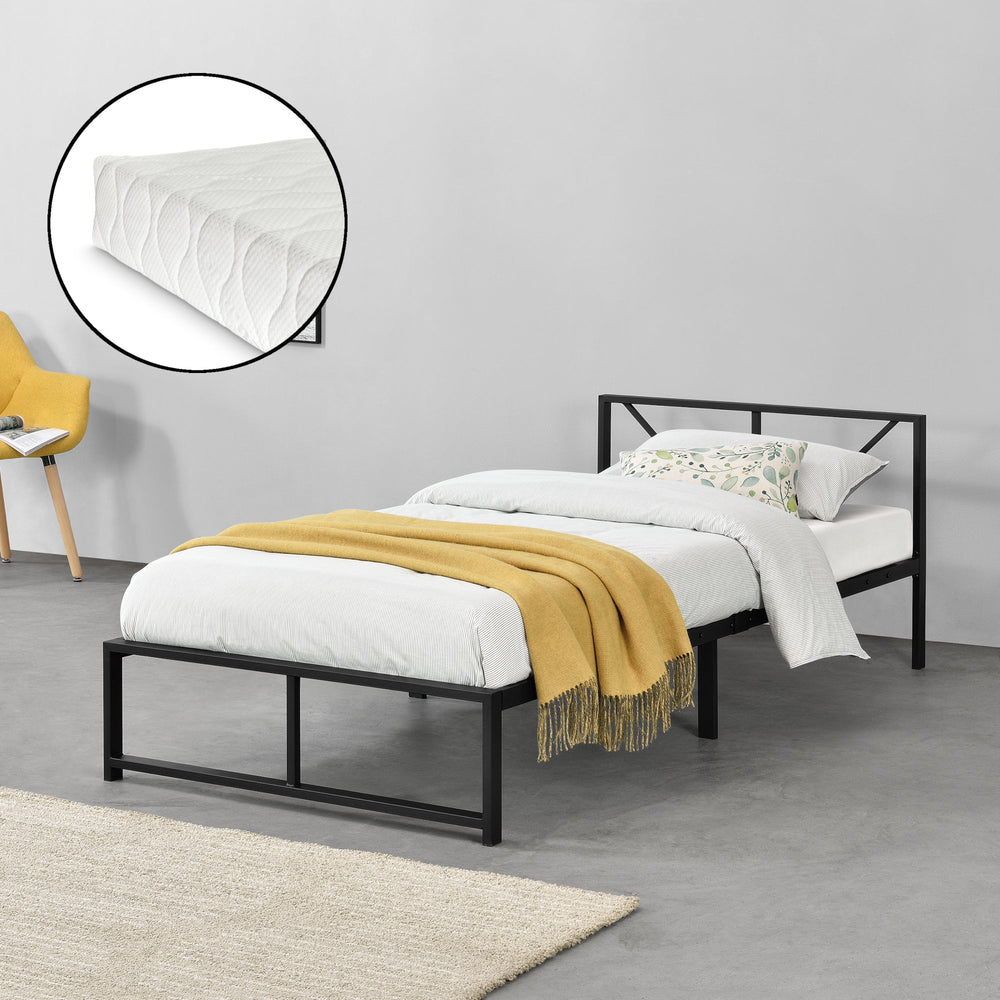 Cama de metal Meran con colchón acero negro [en.casa] - premiumXL