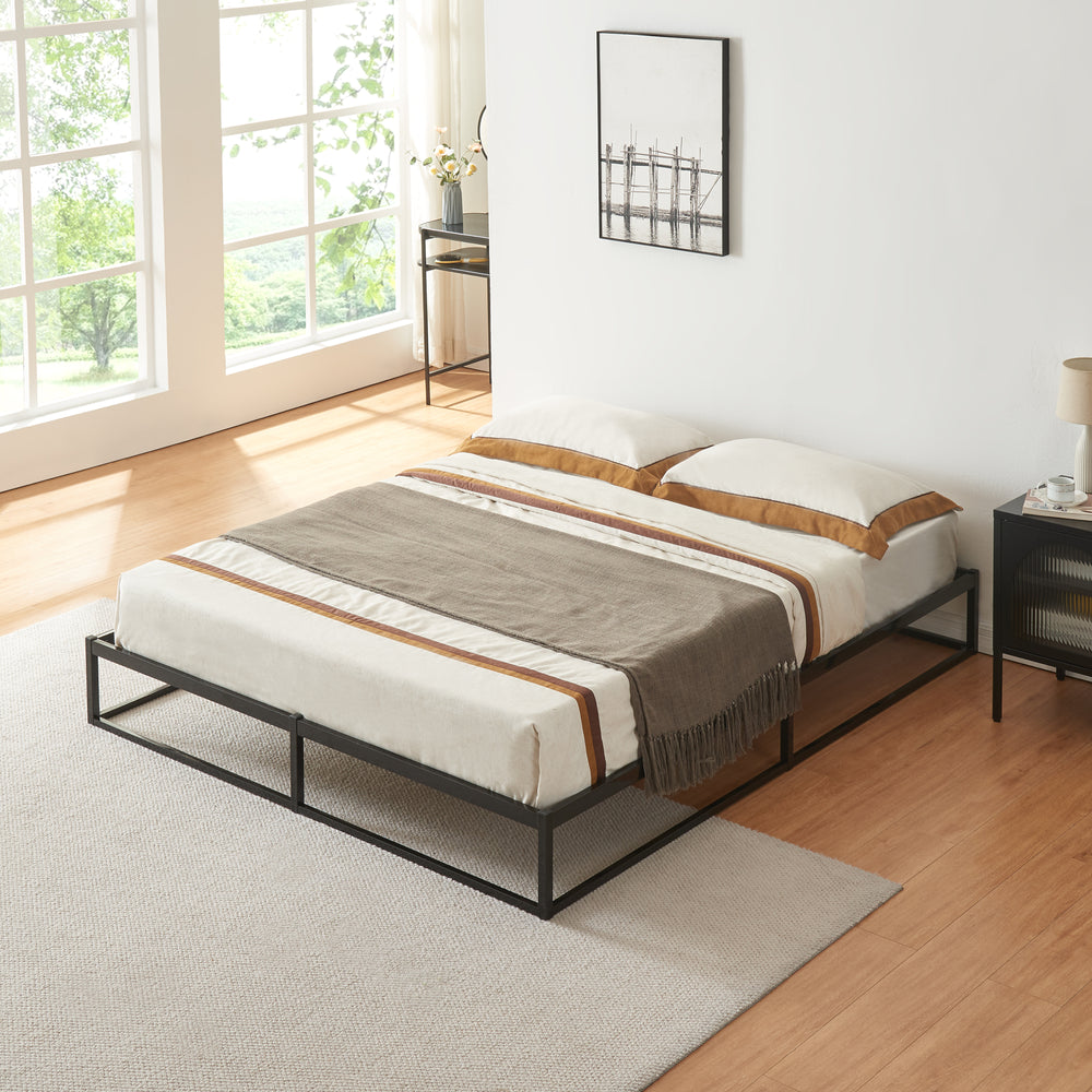 Cama de metal Trerunta con colchón acero negro [en.casa]