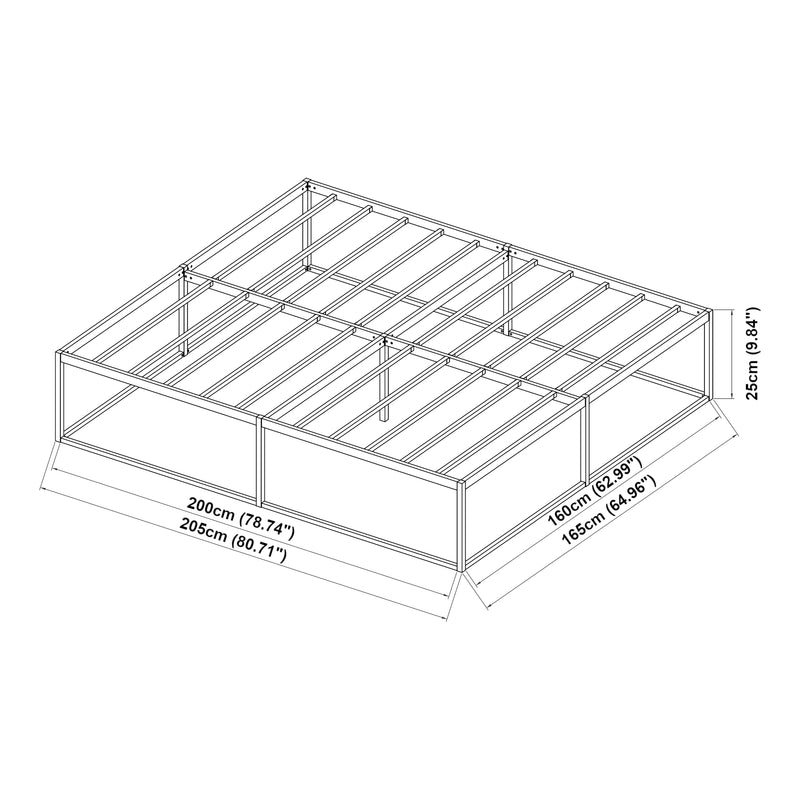 Esquema acotado Cama de metal Trerunta con colchón acero negro [en.casa]