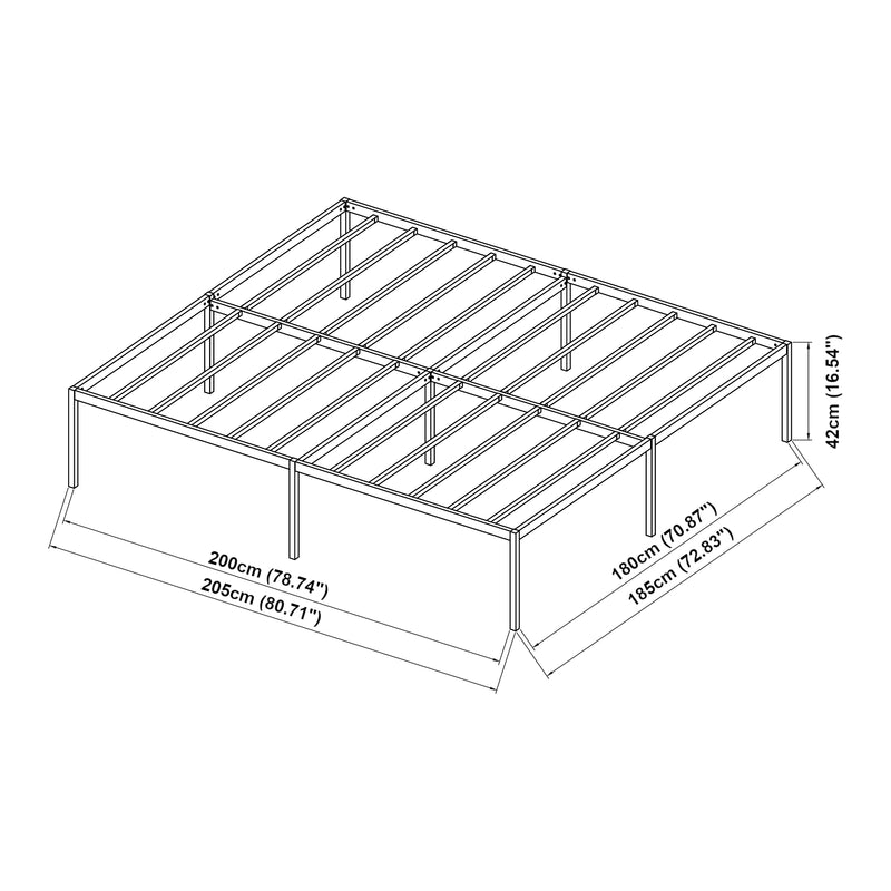Esquema acotado Cama de metal Vårdö con colchón [en.casa]