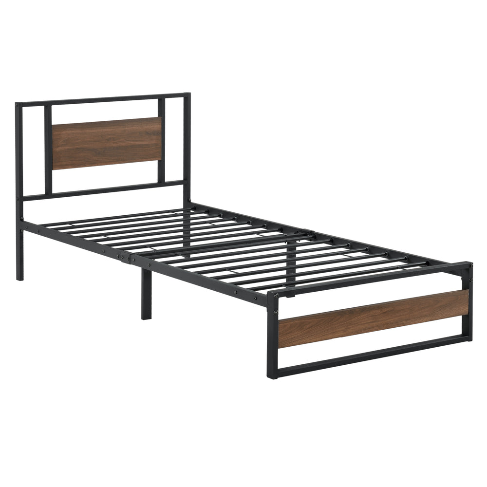 Cama de metal Villach en varios tamaños negro efecto nogal [en.casa] - premiumXL