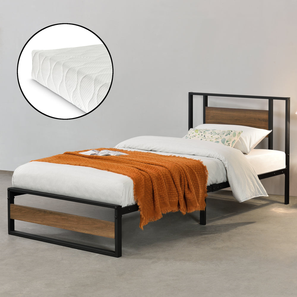 Cama de metal Villach con colchón en varios tamaños negro nogal - aspecto [en.casa] - premiumXL