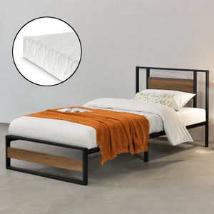 Cama de metal Villach con colchón en varios tamaños Negro con aspecto de nogal [en.casa]