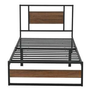 Cama de metal Villach con colchón en varios tamaños Negro con aspecto de nogal [en.casa]