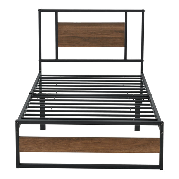 Cama de metal Villach con colchón en varios tamaños Negro con aspecto de nogal [en.casa]