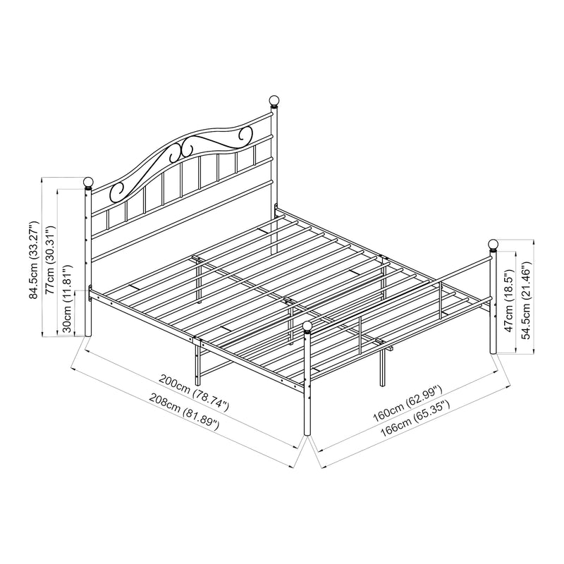 Esquema acotado Cama de metal Florencia con colchón [en.casa]