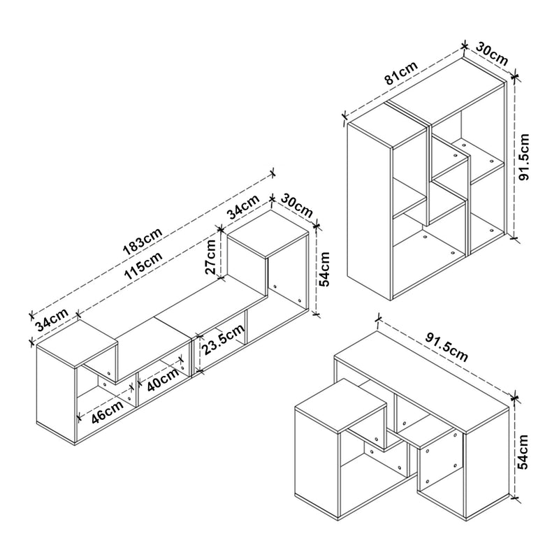 Esquema acotado Conjunto de muebles modulares Hustersurd de 2 piezas [en.casa]