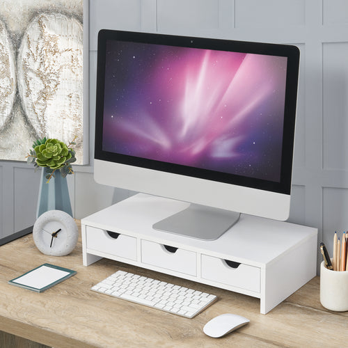 Soporte para monitor Ruovesi 12x51x25cm blanco [en.casa] - premiumXL