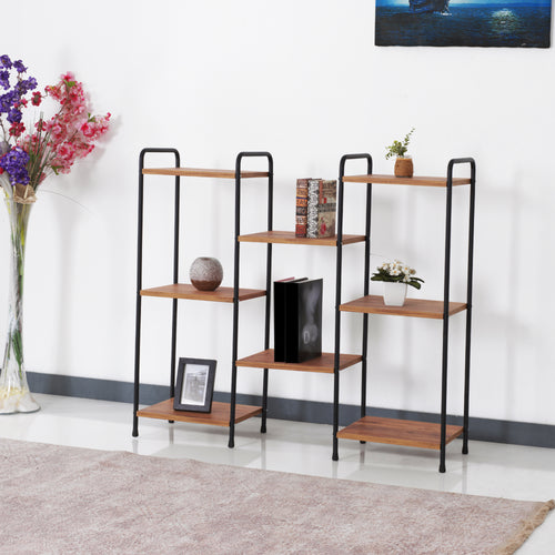 Estantería de pie Birkerød con 8 estantes 100 x 110 x 30 cm Negro / aspecto nogal [en.casa]