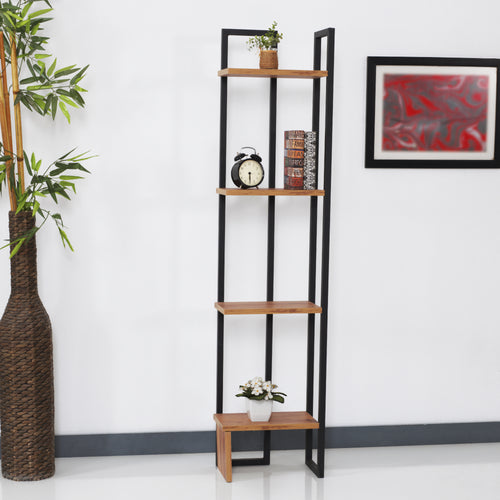 Estantería Bjergsted con 4 estantes 150x36x21 cm Negro/Aspecto nogal [en.casa]