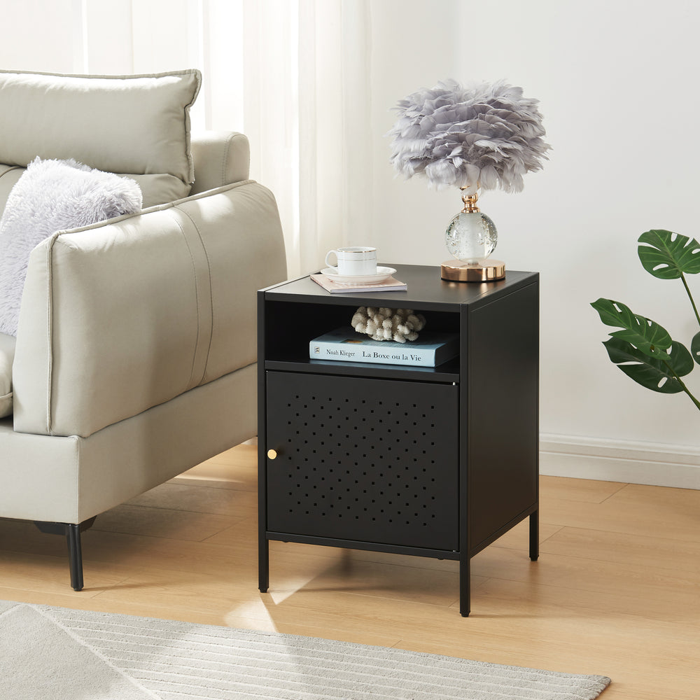 Mesita de noche Janakkala 55x40x40 cm acero negro [en.casa] - premiumXL
