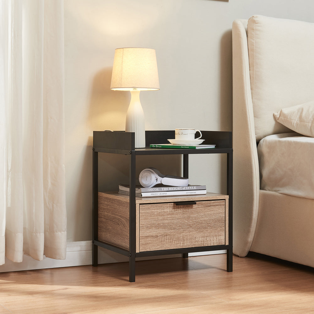 Mesita de noche Belana 51x40x35 cm negro/roble [en.casa] - premiumXL