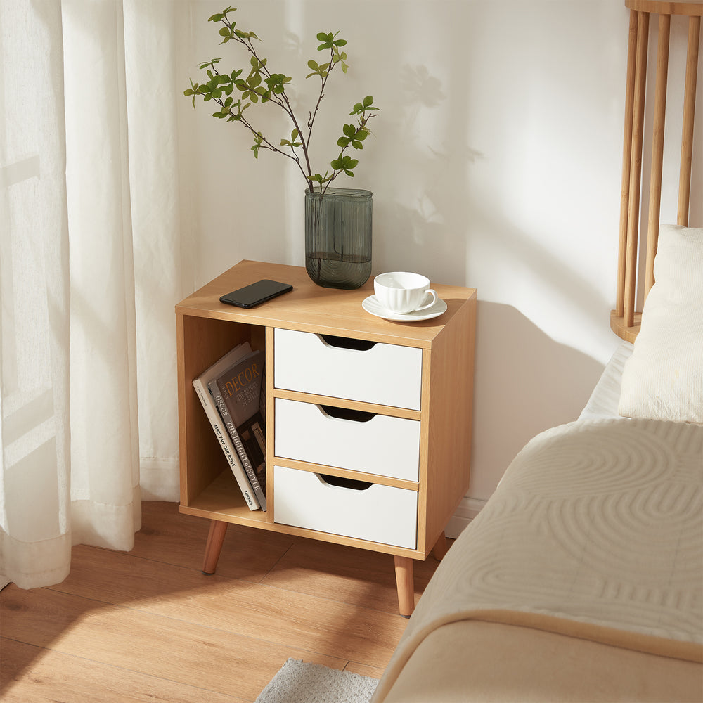 Mesita de noche Bordkak 55x48x30 cm efecto roble/blanco [en.casa]