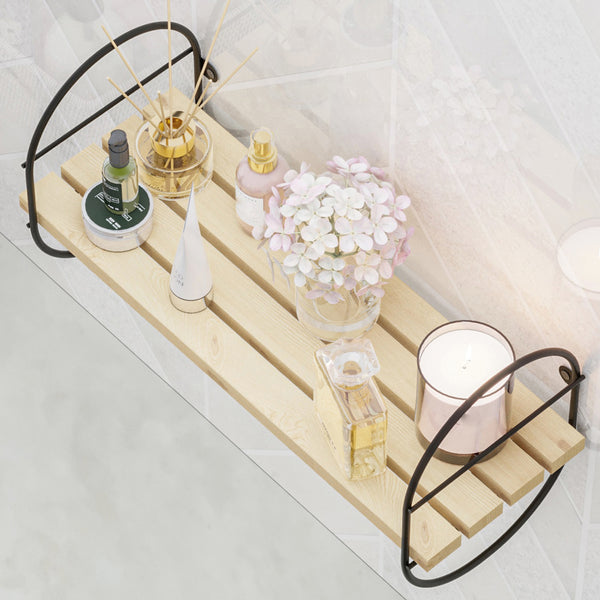 Estantería de pared Oulu con marco de metal negro/natural en varios tamaños [en.casa]