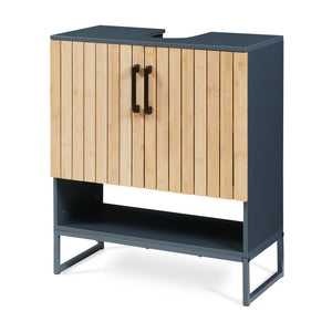 Mueble bajo lavabo 'Svanes' 70 x 60 x 30 cm Frente de bambú Estructura metálica Gris oscuro/Natural