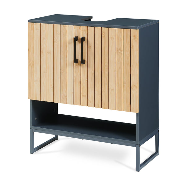 Mueble bajo lavabo 'Svanes' 70 x 60 x 30 cm Frente de bambú Estructura metálica Gris oscuro/Natural