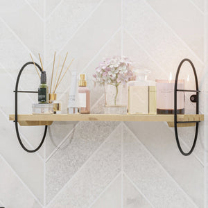 Estantería de pared Oulu con marco de metal negro/natural en varios tamaños [en.casa]