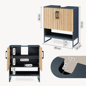 Mueble bajo lavabo 'Svanes' 70 x 60 x 30 cm Frente de bambú Estructura metálica Gris oscuro/Natural