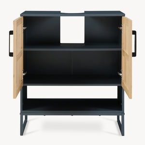 Mueble bajo lavabo 'Svanes' 70 x 60 x 30 cm Frente de bambú Estructura metálica Gris oscuro/Natural
