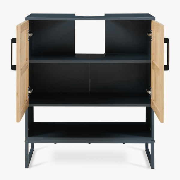 Mueble bajo lavabo 'Svanes' 70 x 60 x 30 cm Frente de bambú Estructura metálica Gris oscuro/Natural