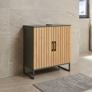 Mueble bajo lavabo Svanes con 2/3 compartimentos cerrados 70x60x30cm gris oscuro/natural [en.casa]