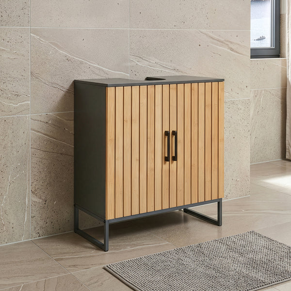 Mueble bajo lavabo Svanes con 2/3 compartimentos cerrados 70x60x30cm gris oscuro/natural [en.casa]