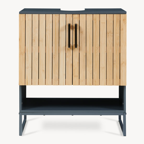 Mueble bajo lavabo 'Svanes' 70 x 60 x 30 cm Frente de bambú Estructura metálica Gris oscuro/Natural