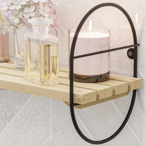 Estantería de pared Oulu con marco de metal negro/natural en varios tamaños [en.casa]