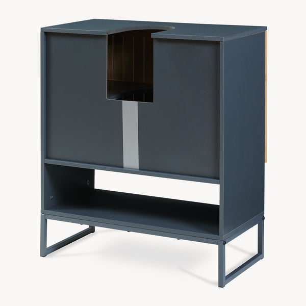 Mueble bajo lavabo 'Svanes' 70 x 60 x 30 cm Frente de bambú Estructura metálica Gris oscuro/Natural