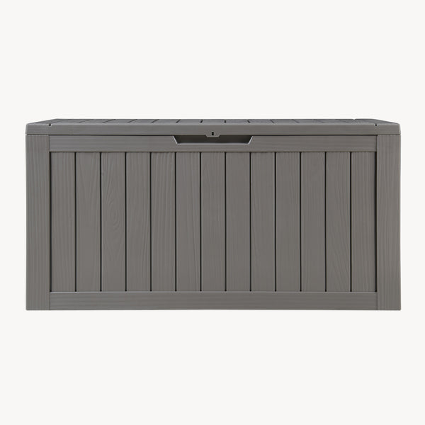 Arcón exterior Vades con tapa 117x47x59cm - efecto madera [casa.pro] 