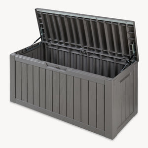 Arcón exterior Vades con tapa 117x47x59cm - efecto madera [casa.pro] 