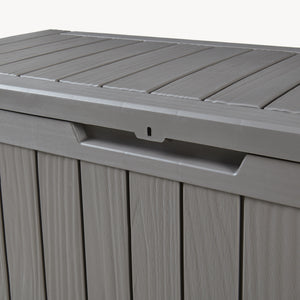 Arcón exterior Vades con tapa 117x47x59cm - efecto madera [casa.pro] 