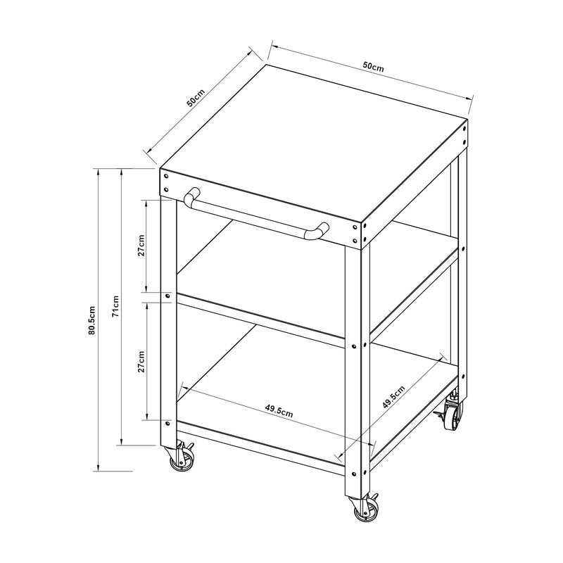 Esquema acotado Carro de servicio para jardín Bolognano 81x50x50 cm - [casa.pro]