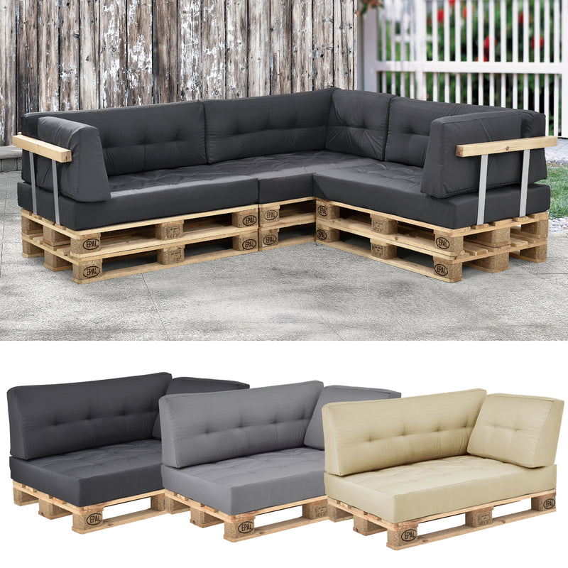 Esquema acotado Cojín para respaldo Cojín de esquina Cojín para asiento para sofá de palets euro Cojines para palets Almohadilla para interior/exterior Almohadón Muebles + palet [en.casa]