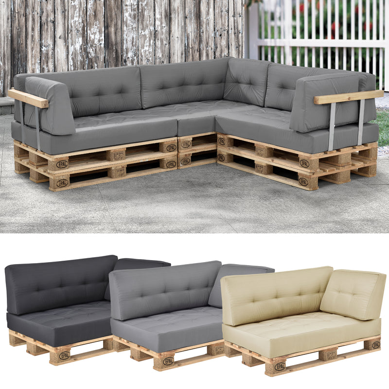 Esquema acotado Cojín para respaldo Cojín de esquina Cojín para asiento para sofá de palets euro Cojines para palets Almohadilla para interior/exterior Almohadón Muebles + palet [en.casa]