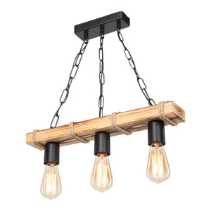 Lámpara colgante Hemel E27 Metal Madera maciza Cuerda de yute Negro / Aspecto madera / Color yute en varios tamaños [lux.pro]