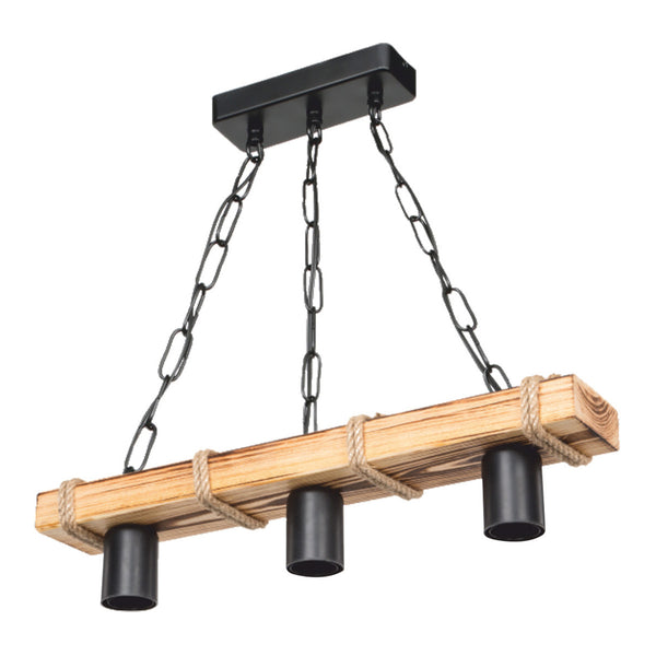 Lámpara colgante Hemel E27 Metal Madera maciza Cuerda de yute Negro / Aspecto madera / Color yute en varios tamaños [lux.pro]
