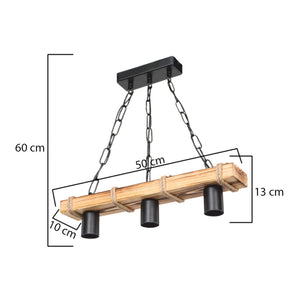 Lámpara colgante Hemel E27 Metal Madera maciza Cuerda de yute Negro / Aspecto madera / Color yute en varios tamaños [lux.pro]