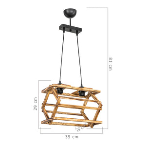 Lámpara colgante Kettering madera maciza 2xE27 / 3xE27 negro / aspecto madera en varios tamaños [lux.pro]