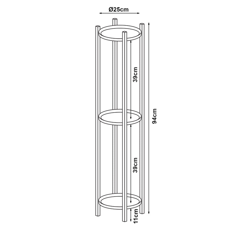 Esquema acotado Soporte para plantas Tuusula con estantes Metal Negro [en.casa]