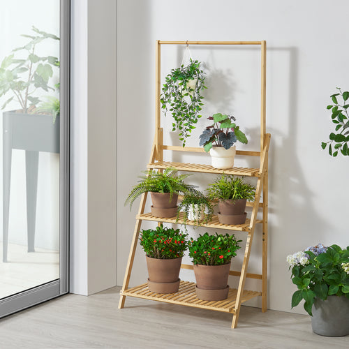 Escalera para plantas Brändö 3 niveles 144 x 70 x 39,5 cm bambú [en.casa] - premiumXL